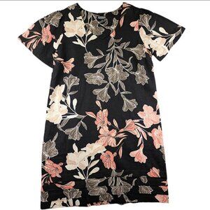 Nicole Miller Dress Womens S Black Linen Tiered Moody Floral Casual Chic Resort‎